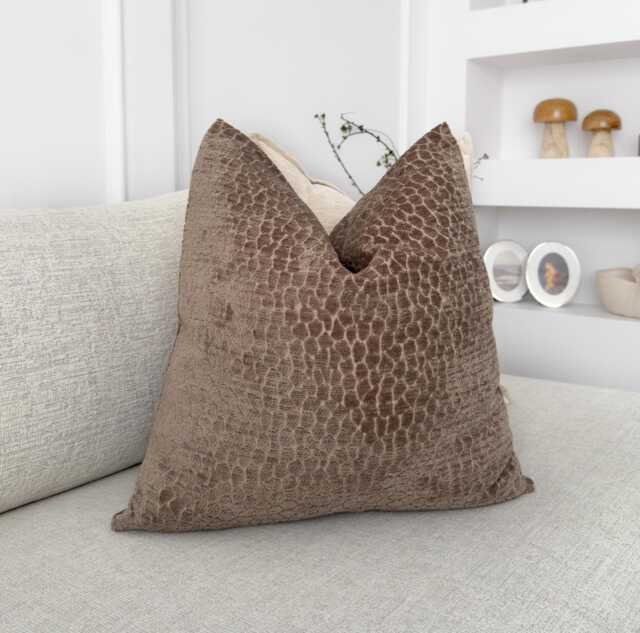 Embossed Chenille Brown Pillow Cover Modern Decor Accent Lumbar - All Sizes - image 1