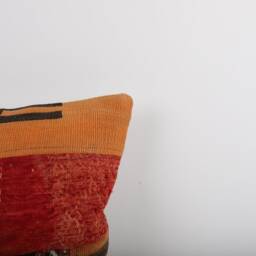 Vintage Turkish Kilim Pillow Cover Handwoven Wool Cushion - 16x16 - thumbnail 3