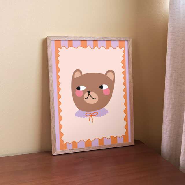 Bear With Purple Collar - Art Print For Whimsical Nursery Wall Decor - image 1