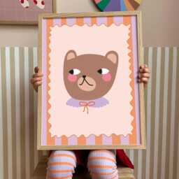 Bear With Purple Collar - Art Print For Whimsical Nursery Wall Decor - thumbnail 2