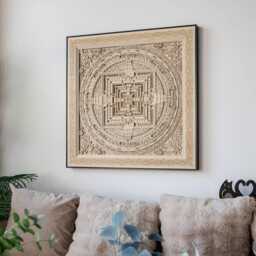 Kalachakra Mandala Wood Wall Art, 3D Layered Natural Sculpture, Meditation & Yoga Room Decor - thumbnail 3