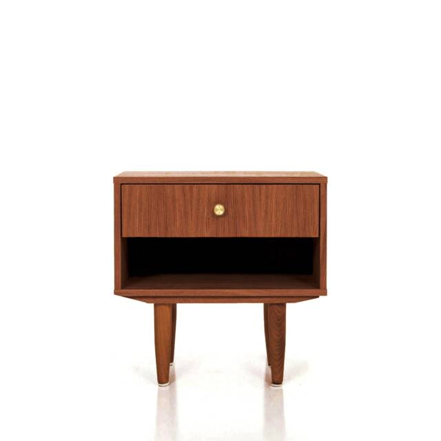 Nightstand With Open Shelf in Mid-Century Modern Style Made Of Oak Vaneer -Teak Colour -, Bedside Table Livlo T-P04 - image 1