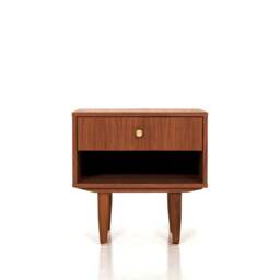 Nightstand With Open Shelf in Mid-Century Modern Style Made Of Oak Vaneer -Teak Colour -, Bedside Table Livlo T-P04