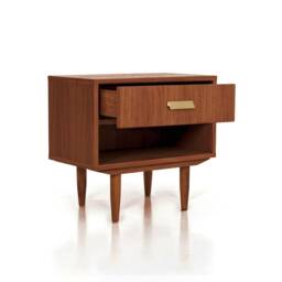 Nightstand With Open Shelf in Mid-Century Modern Style Made Of Oak Vaneer -Teak Colour -, Bedside Table Livlo T-P04 - thumbnail 4