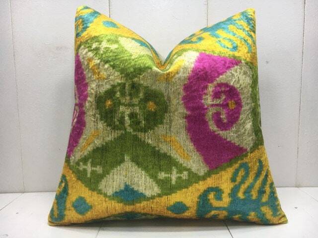 Silk Ikat Pillow Cover - 16x16 Handwoven Accent Cushion - image 1