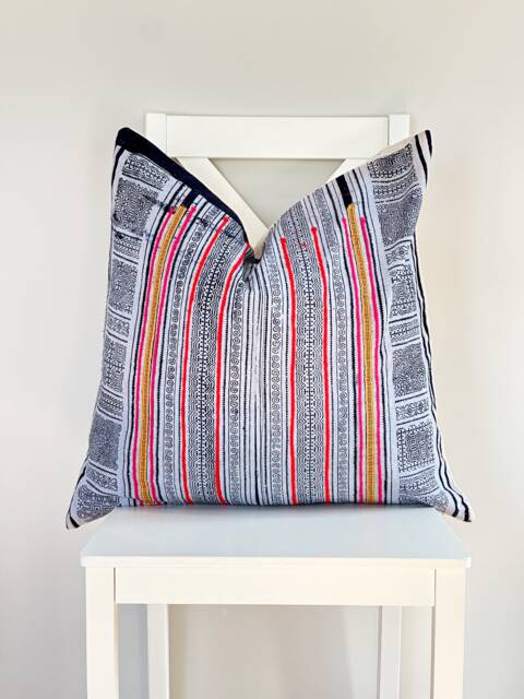 Pink Indigo Neutral Tribal Hemp Hand Woven Natural Dye Color Lumbar Pillow Cover - image 1