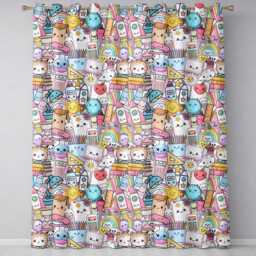 Cute Kawaii Busy School Supplies Desk Grey Background Seamless Pattern Readymade Eyelet Ring Top Thermal 100% Blackout Curtains - thumbnail 2