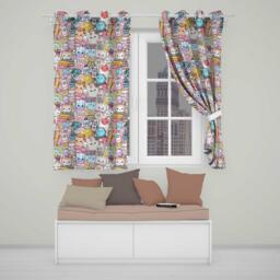 Cute Kawaii Busy School Supplies Desk Grey Background Seamless Pattern Readymade Eyelet Ring Top Thermal 100% Blackout Curtains - thumbnail 1