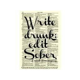 Write Drunk Edit Sober Script Style Ernest Hemingway Quote On An Antique Dictionary Page, Art Print Wall Decor - thumbnail 3