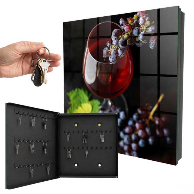 Wine Grapes Wall Mounted Key Cabinet, Red Box For Home, Photographic Food, Lovers - image 1