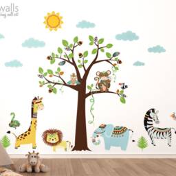 Tribal Animals Wall Decal, Jungle Safari Sticker, Monkey Giraffe Lion Elephant Nursery Decor - thumbnail 2