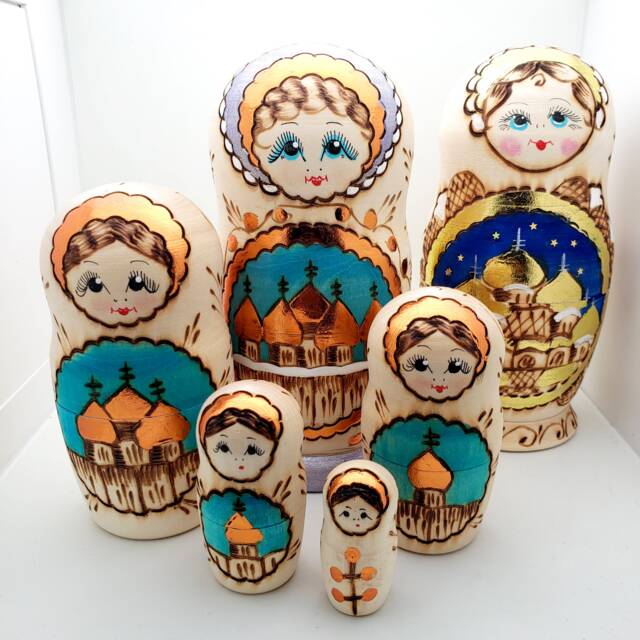 Woodburn Church Nesting Doll Set, Handcrafted Russian Matryoshka - image 1