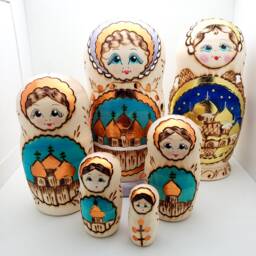 Woodburn Church Nesting Doll Set, Handcrafted Russian Matryoshka - thumbnail 1