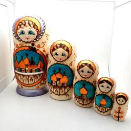 Woodburn Church Nesting Doll Set, Handcrafted Russian Matryoshka - thumbnail 2