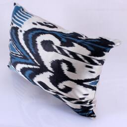 Ikat Silk Velvet Pillow 16x24 - Handmade Boho Cushion Cover Turkish Home Decor Accent - thumbnail 2