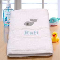 Embroidered Whale Bath Towel - Personalised Name, Kids Swim - thumbnail 3