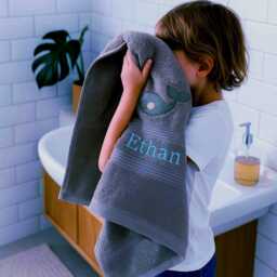 Embroidered Whale Bath Towel - Personalised Name, Kids Swim - thumbnail 2