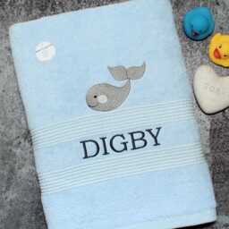 Embroidered Whale Bath Towel - Personalised Name, Kids Swim