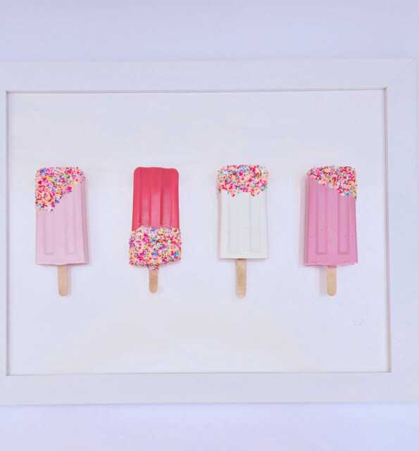 Pink 3D Pop Art Lolly Resin Wall Art Framed Ice Lollies With Sprinkles - image 1