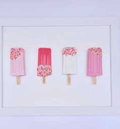 Pink 3D Pop Art Lolly Resin Wall Art Framed Ice Lollies With Sprinkles