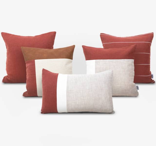 Rust Linen Pillow Cover Set Modern Covers Set, Cushion Of 5 Cases, Pillowcase Decorative Pillow - image 1