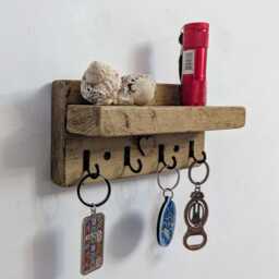 Cottage Key Holder With Four Hooks For Hallway/Entranceway Kitchen - Antique Pine - 0161 - thumbnail 3