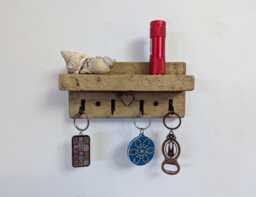 Cottage Key Holder With Four Hooks For Hallway/Entranceway Kitchen - Antique Pine - 0161
