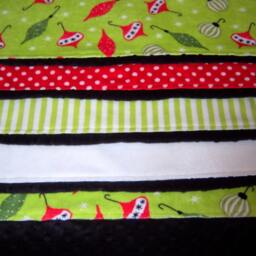Sale Christmas Ornaments, Red & White Polka Dots, Green Stripes, Black Trimmed Baby/Toddler Minky Blanket - thumbnail 4