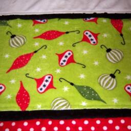 Sale Christmas Ornaments, Red & White Polka Dots, Green Stripes, Black Trimmed Baby/Toddler Minky Blanket - thumbnail 3
