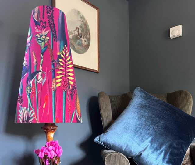Cerise Botanical Velvet Cone Lampshade, Extra Tall Lampshade - image 1