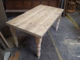 160cm Farmhouse Dining Table With Rustic Wood Top, Made To Measure Custom Finish, Restaurant Shabby Chic 6 8 Seater