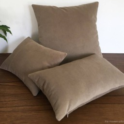 Tan Velvet Suede Decorative Throw Pillow Cover/Case Cushion 18x18 - thumbnail 2