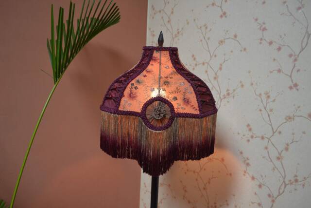 Handmade Brown Ombre Lampshade Embroidered Lace & Burgundy Pinch Pleats - Etsy - image 1