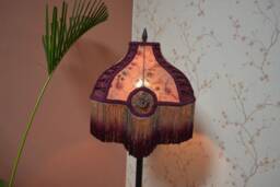 Handmade Brown Ombre Lampshade Embroidered Lace & Burgundy Pinch Pleats - Etsy - thumbnail 1