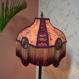 Handmade Brown Ombre Lampshade Embroidered Lace & Burgundy Pinch Pleats - Etsy - thumbnail 2