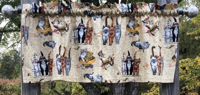 Cat Kitchen Valance - Cool Cats Strolling Beach Sands Farmhouse Country Curtain - image 1