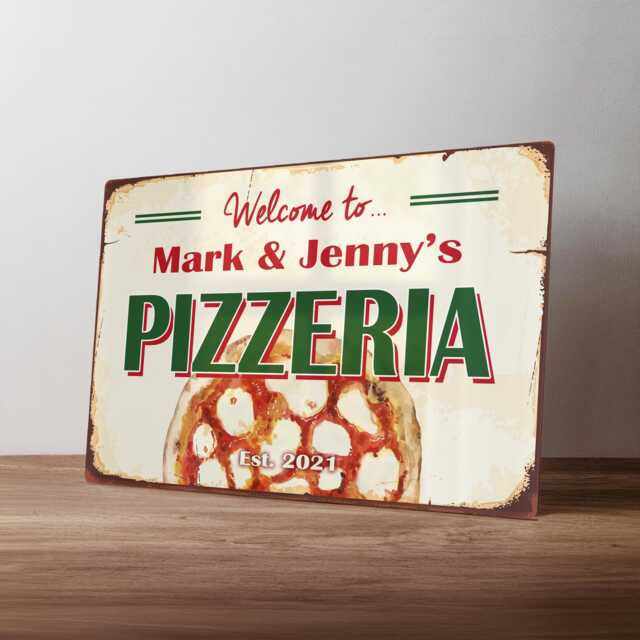 Personalised Pizzeria Sign - Custom Metal Pizza Oven Decor Outdoor Kitchen & Garden Wall Art in A5, A4, A3 - image 1