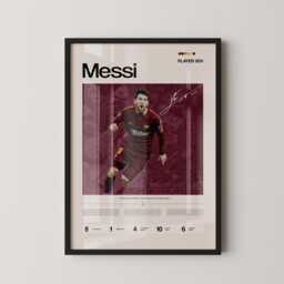Messi Burgundy Kit Stats Poster, Lionel Barcelona Wall Art, Barca Football Print, Soccer Legend Gift, Sports Decor