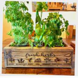 Fresh Herbs Engraved Wooden Windowsill Herb Planter, Rustic Kitchen Indoor, Herb Garden - thumbnail 2