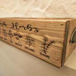 Fresh Herbs Engraved Wooden Windowsill Herb Planter, Rustic Kitchen Indoor, Herb Garden - thumbnail 3