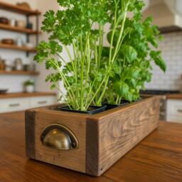 Fresh Herbs Engraved Wooden Windowsill Herb Planter, Rustic Kitchen Indoor, Herb Garden - thumbnail 1