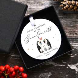Personalised First Christmas As My Grandparents Ornament, New Grandad Grandpa Nanny Nanna Tree Decoration, Penguin Family Bauble - thumbnail 2