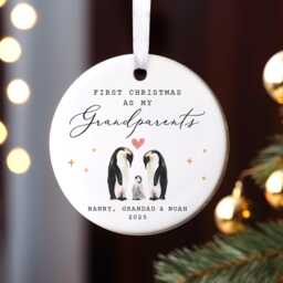 Personalised First Christmas As My Grandparents Ornament, New Grandad Grandpa Nanny Nanna Tree Decoration, Penguin Family Bauble - thumbnail 1