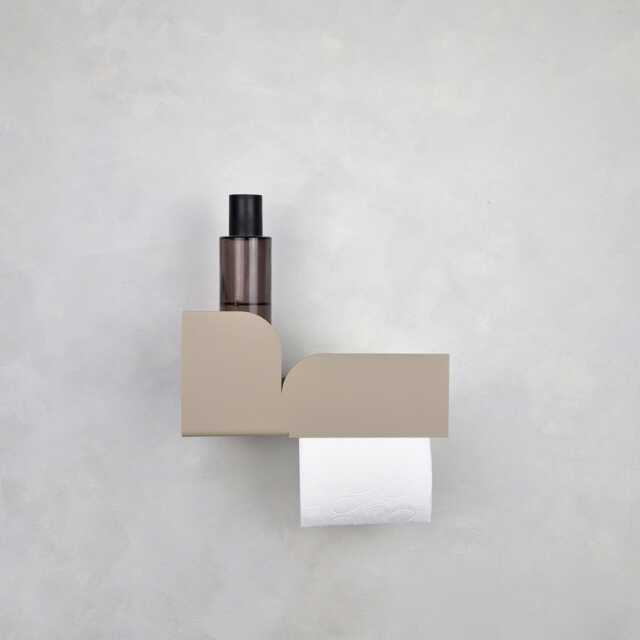 Modern Beige Toilet Paper Holder With Shelf Bauhaus Style Bathroom Decor - image 1