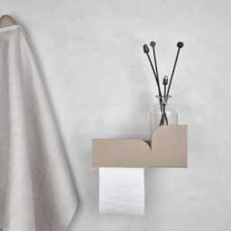 Modern Beige Toilet Paper Holder With Shelf Bauhaus Style Bathroom Decor - thumbnail 3