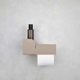 Modern Beige Toilet Paper Holder With Shelf Bauhaus Style Bathroom Decor