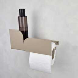 Modern Beige Toilet Paper Holder With Shelf Bauhaus Style Bathroom Decor - thumbnail 2