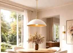 Brushed Brass Dome Pendant Light, Mid Century Modern Hanging Lamp - thumbnail 1