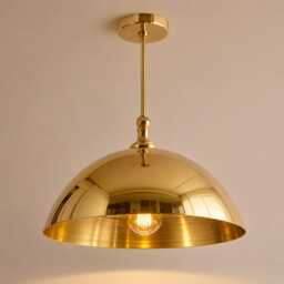 Brushed Brass Dome Pendant Light, Mid Century Modern Hanging Lamp