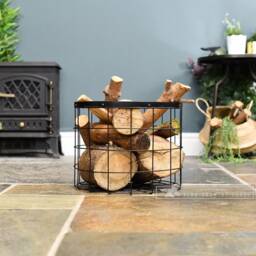 Large Black Wirework Fireside Log Basket